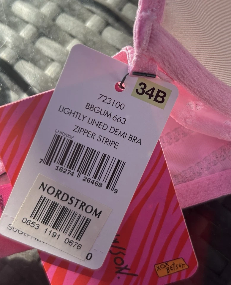 Sujetador Betsey Johnson Demi ligeramente forrado rosa negro encaje 34B nuevo con etiquetas Foto 3 de 4