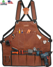 WELKINLAND 11-Pockets Waxed-Canvas Tool Apron, Heavy-Duty Carpenter Apron, Comfy