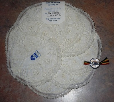 8 Brand New Marshall Fields 3 3/4'' Cotton Lace LINEN Doilies Made in BELGIUM