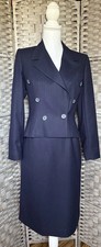Vintage 1980s Cassidy Navy Pinstripe Mod Secretary Midi Skirt Suit Set Wool SZ 6
