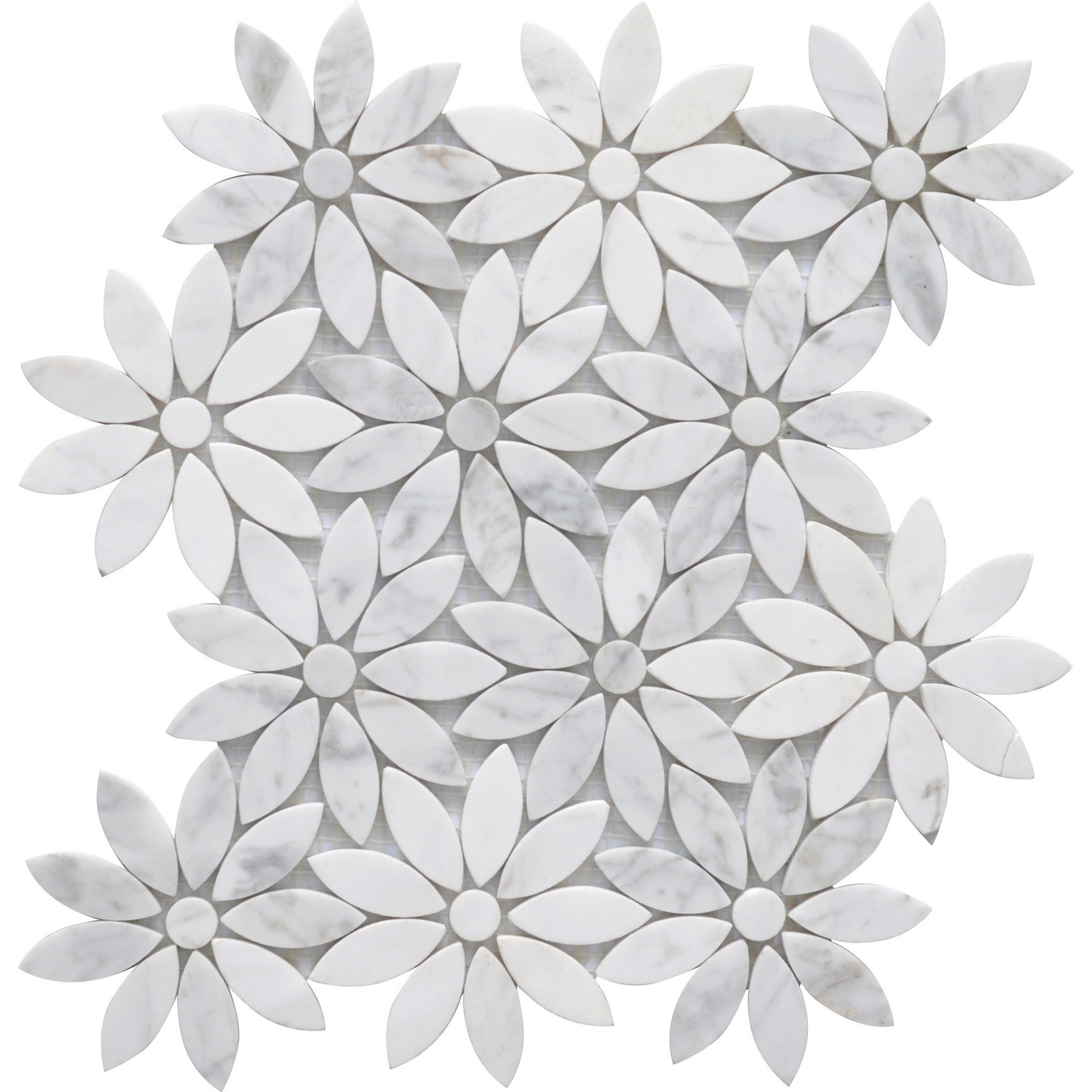 Carrara Marble Daisy Flower Mosaic Backsplash Tile 11x12 Inch