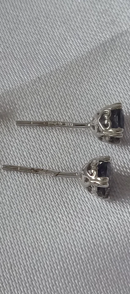 10K White Gold Iolite Stud Earrings, .88ctw, Fancy Setting, NWT, Viking Stone - Image 4 of 4