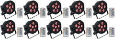  10 Rockville BATTERY PAR 6RF Rechargeable RGBWA UV Wireless DMX Lights Remotes