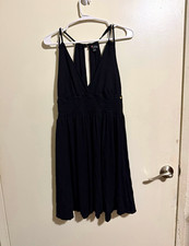GUESS Black Solid V-Neck Strappy Sleeveless Stretch Mini Dress Women’s M