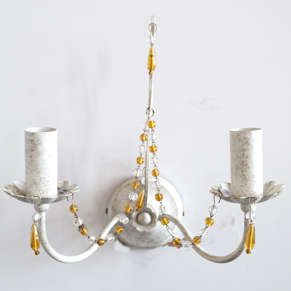 Litecraft Wall Light Crystal Effect Floral Candle B22 2 Arm - Ivory Clearance