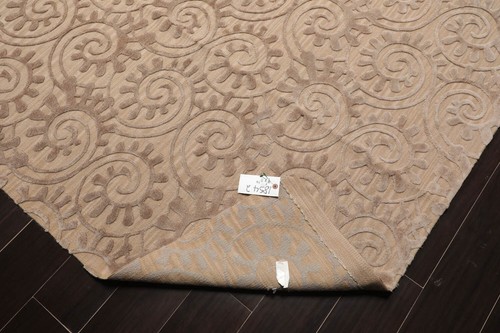 Hand Woven Wool & Silk Aubusson Savonnerie Floral Area Rug Tan 9'2'' x 11'10'' - Picture 7 of 10