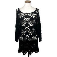 Lisa International Black Open Weave Tunic Top Swimsuit Coverup Size XL