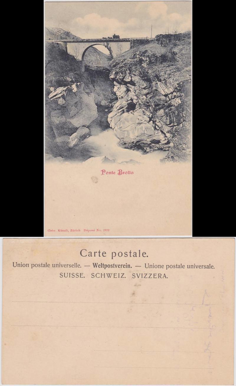 Postal Ponte Brolla Ponte Brolla/puente con carruaje 1910