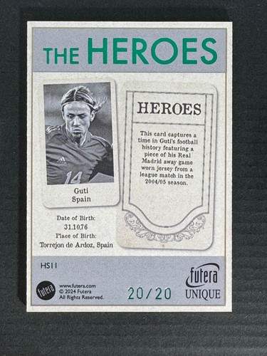 2024 Futera Unique Nostalgie Game Worn The Heroes Emerald Guti 20/20 - Bild 2 von 2