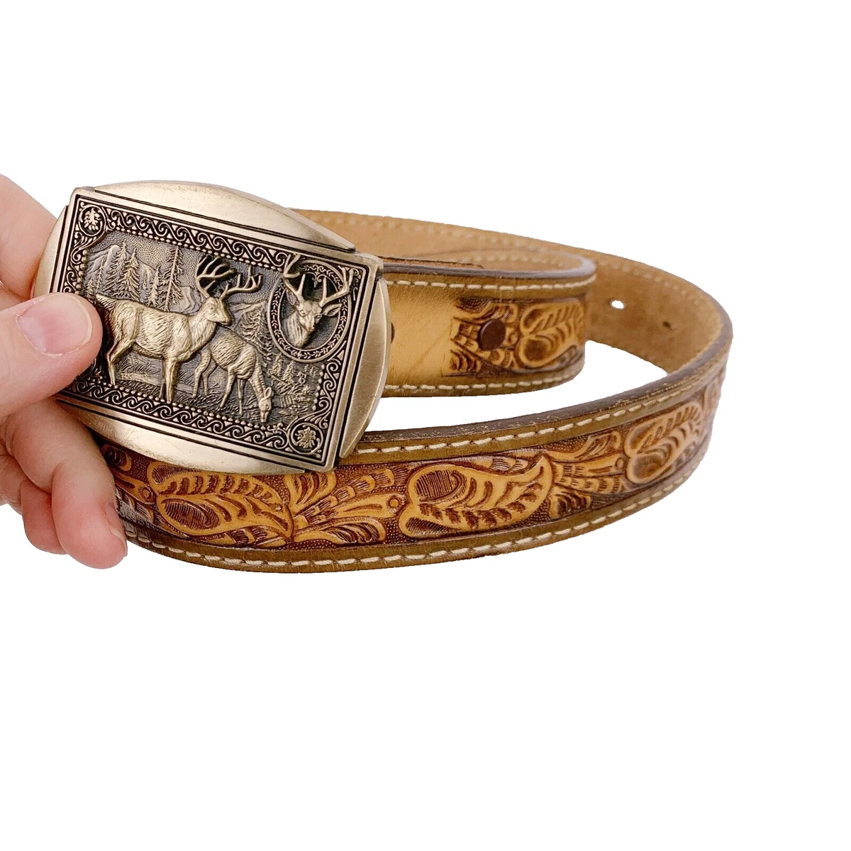Paisley leather belt
