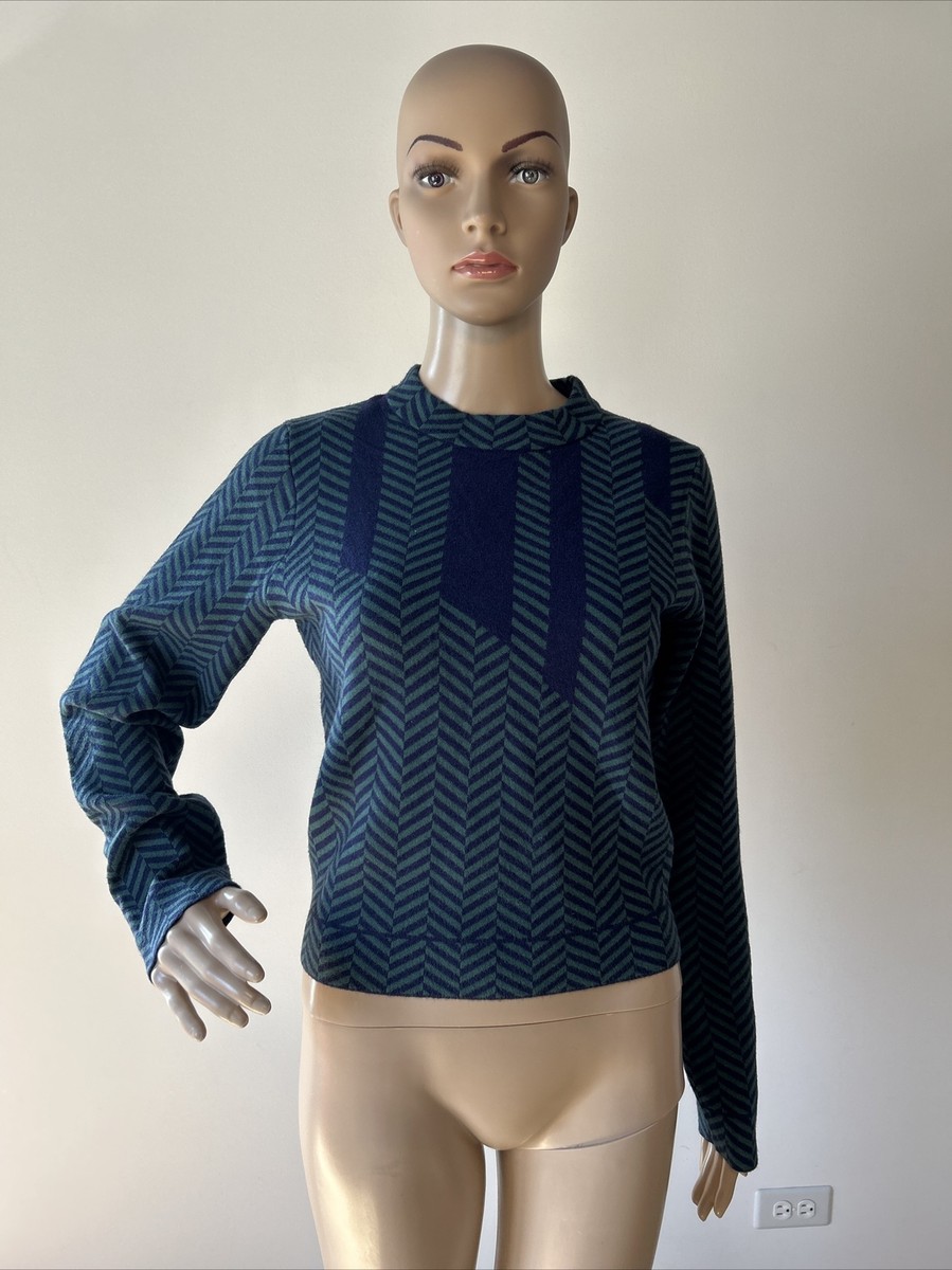 Geometric Pattern Knitted Top - blue