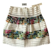 San Joy Women Semi Sheer Sexy Floral Mini Skirt Size M, White & Multi Colored