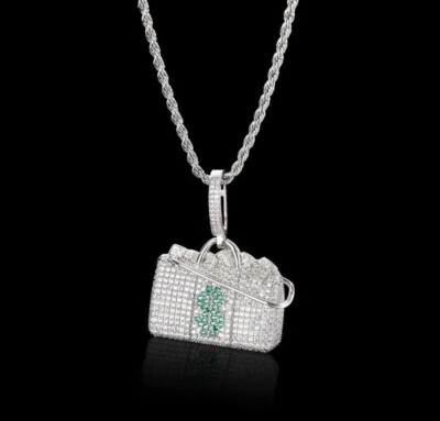 SILBER Hip Hop Dollar Halskette Rapper Bling Halskette Anhänger Modeschmuck