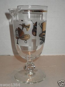 Vintage Retro Mid-Century Modern Glass Pitcher Fire Helmet, Jockey, Band Leader