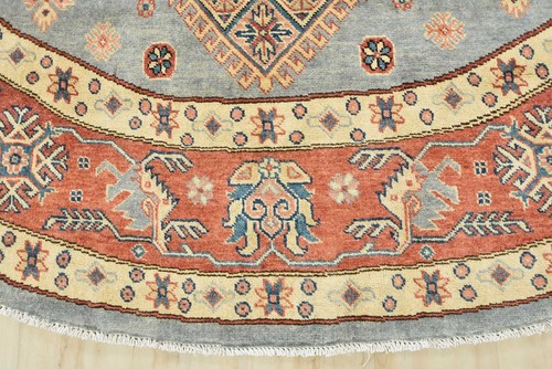 Kazak Rug 9'1'' x 9' Round Blue Wool Tribal Hand-Knotted Oriental Carpet - Picture 12 of 15
