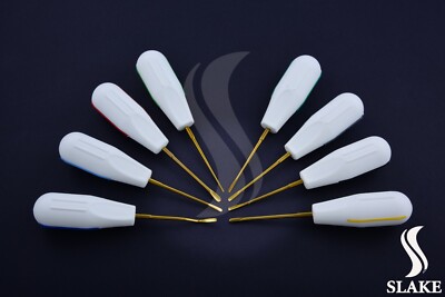 8 Pcs Dental Luxating Root Elevators Gold Tip Oral Surgery Tooth Extracting Tool