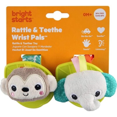 Bright Starts 2pk Wrist Rattles/Teethers Wearable Toy Monkey