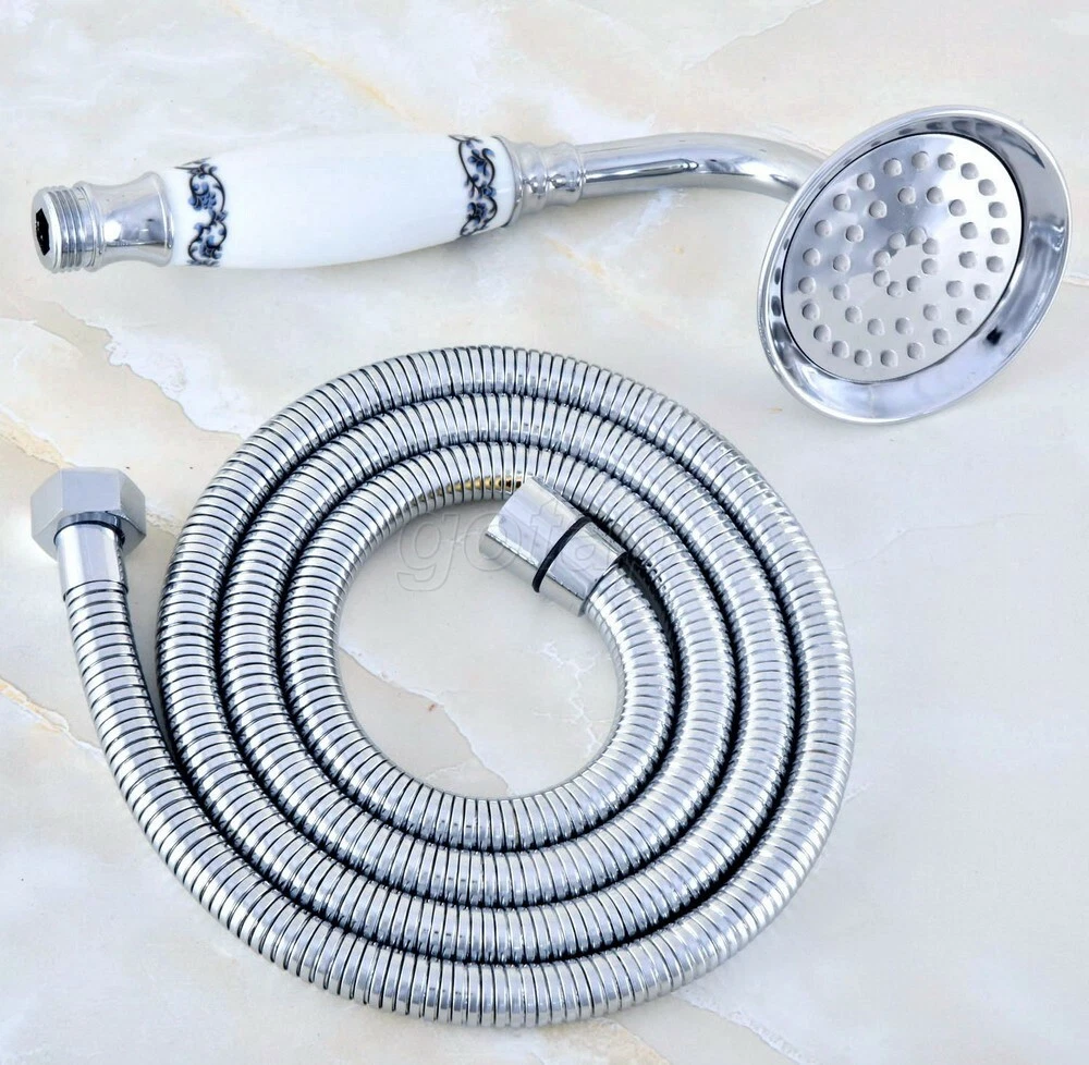 Polished Chrome Bathroom Telephone Style Hand Held Shower Head Shower Hose
