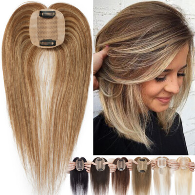 Damen Toupet 100% Echthaar Remy  Hair Extensions Clip In Topper Toupee Haarteil