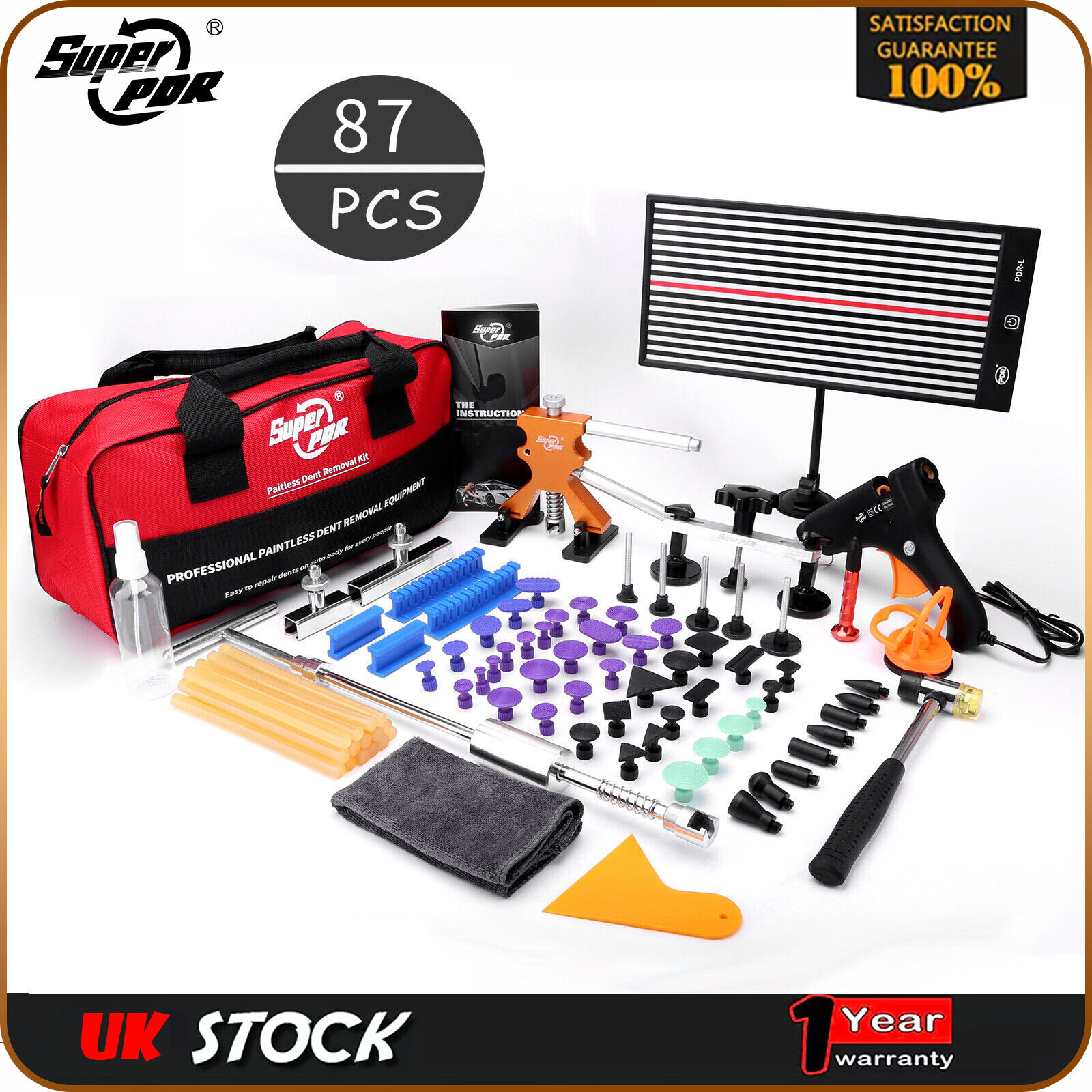 PDR Car Paintless Kit Dent Puller Lifter Repair Removal Hail Glue Gun Tool LED