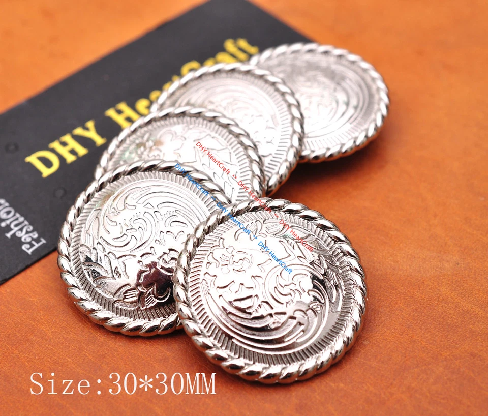 10X Bright Silver Flower Engraved Leathercraft Belt Wallet Saddle Concho Decor - Image 4 of 4