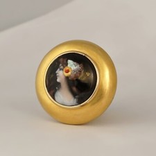 Antique French Limoges Enamel Miniature Portrait Parasol Dress Cane Handle