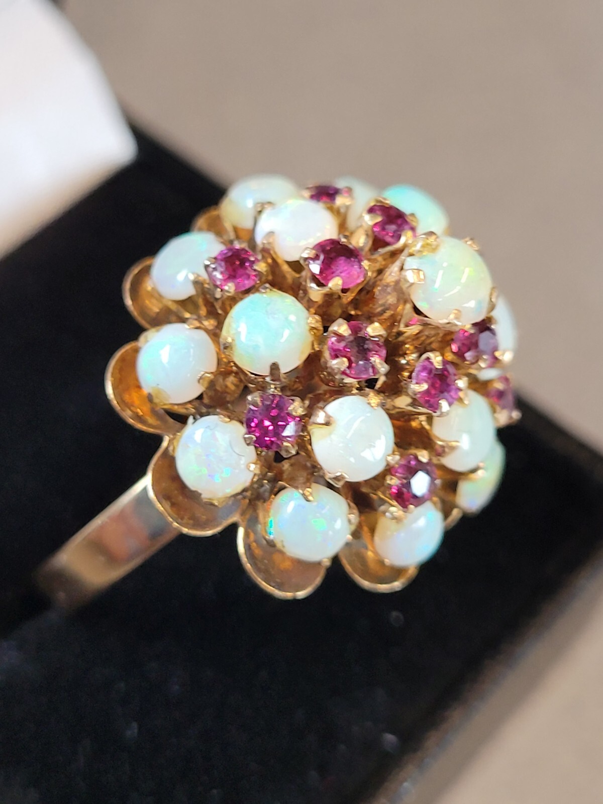 Opal Ruby Statement Ring Size 9.25 Cluster Cockta… - image 3