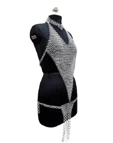 NEW Chainmail Top & Panty with Necklace Aluminum Butted Ring Fantasy Cosplay - Picture 2 of 4