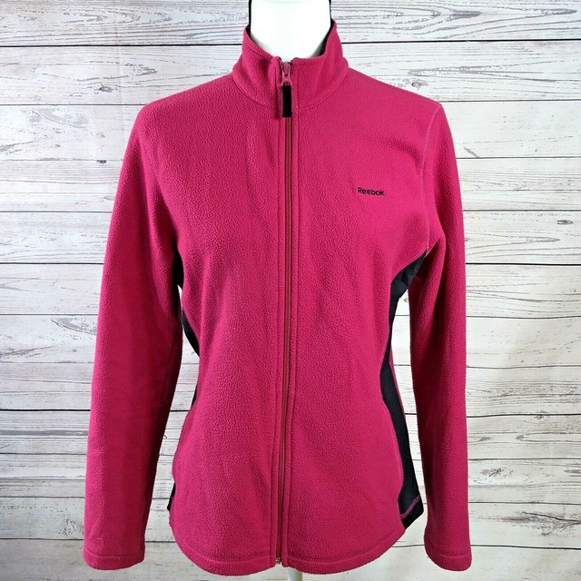 Reebok Womens size L Athletic Jacket Coat Pink Fuchsia W/ Black Fleece