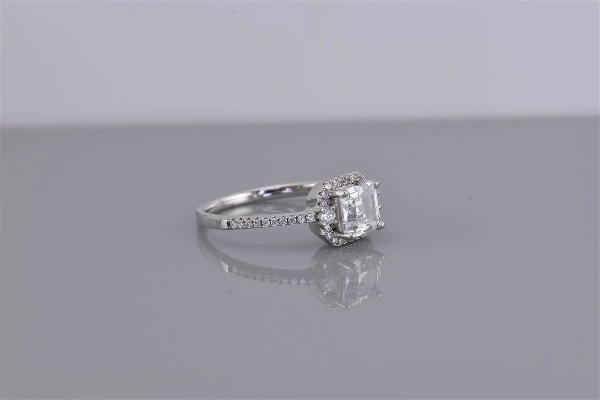 GSK Sterling Silver Princess Cubic Zirconia Halo Accented Band Ring 925 Sz 8