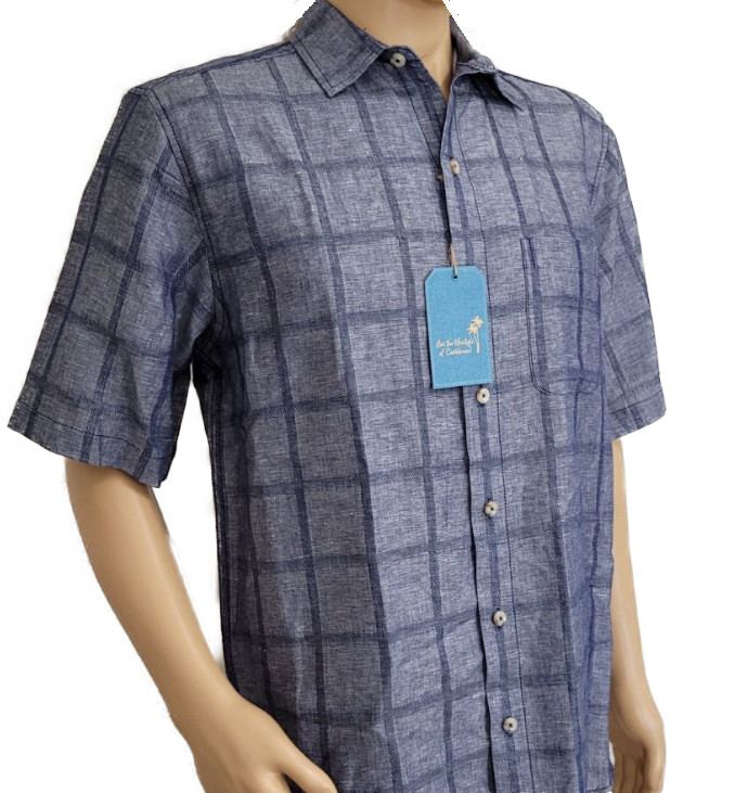 Мужская клетчатая рубашка с коротким рукавом на пуговицах Roundtree - Yorke Caribbean, синяя, XL]