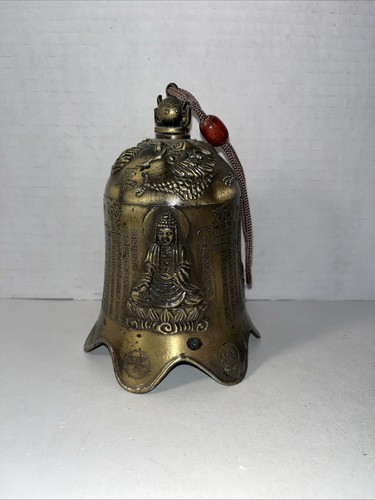 Asian Early Antique Brass Hand Forged Chinese Inscription Buddha Missing Bell - Picture 5 of 8