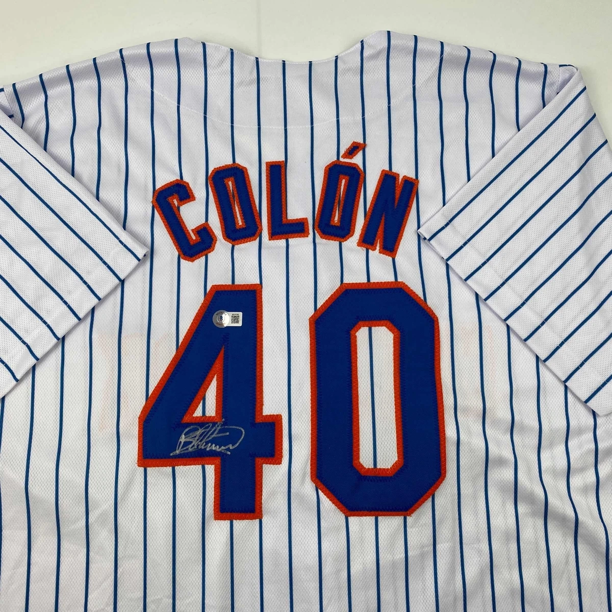 Autographed/Signed Bartolo Colon New York Blue Baseball Jersey Beckett BAS COA
