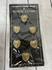Accessory Design Group Heart Button Covers GOLD Tone NWT Vintage NOS
