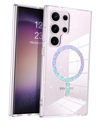 Magnetic for Samsung S24 Ultra Case S24 Ultra Case [Compatible Clear Glitter