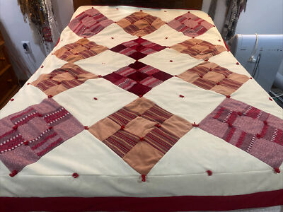 Heavy Vintage Handmade Patchwork Quilt- Velvet, Tweed, Corduroy Look!  64x76”