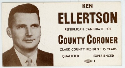 Ken Ellertson Clark County Washington CORONER - orig 1960s Campaign Card