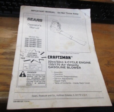 Sears Craftsman Operator’s Manual 2-Cycle Handheld Gas Blower Model 358 ...