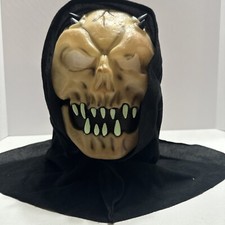 Horned Glow in Dark Monster Skeleton Halloween Mask Big Teeth Black Hood