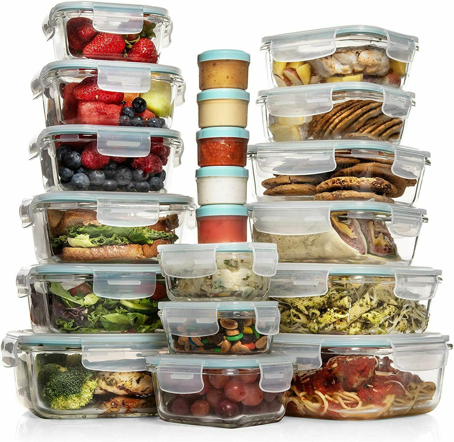 Razab Set of 35 PC Glass and Plastic Food Storage Containers with Airtight Lids