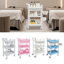 3-Layer Salon Storage Cart Movable Beauty Organizer Mobile Trolley with Drawers