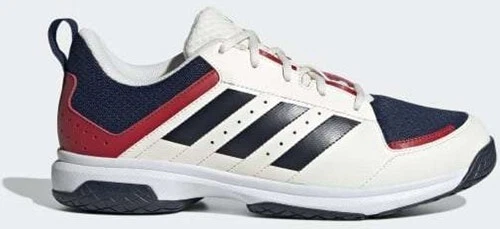 Nuove scarpe da ginnastica Adidas Ligra 7M bianche e blu scuro e rosse in tela taglia 11 5UK
