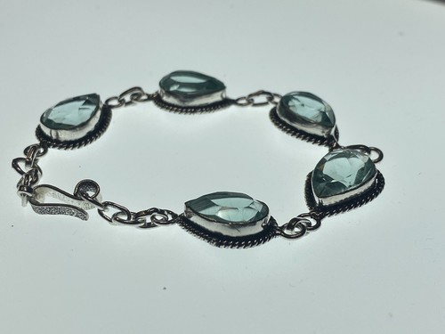 Sterling Silver 925 Bracelet Blue Topaz Crystal 15.76g - Picture 10 of 10