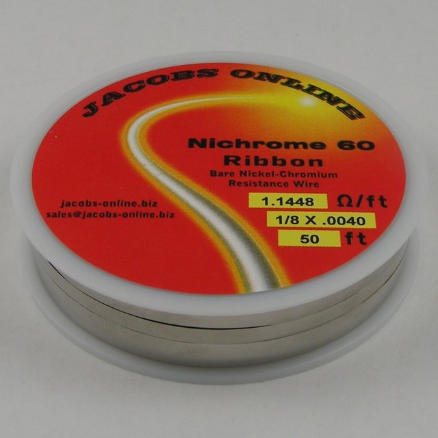 Nichrome 60 ribbon (flat) wire 1/8" X 0.004", 1.145 ohms/ft, 50 ft