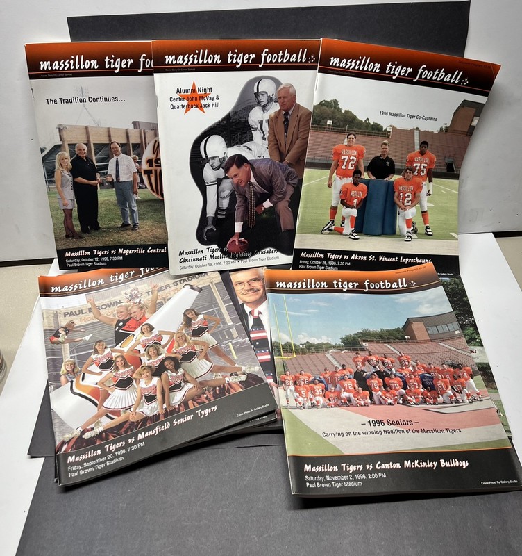 Massillon Tigers   Set Of Home Programs from 1996 W/ Banquet Glass & Obie Pin