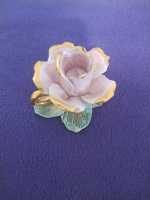 Vintage Candle Holder Flower Rose Pink Hand Made And Painted Delicate Beautiful 