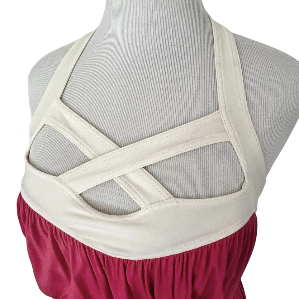 VESTIDO DE CAMBIO TUFI DUEK Rosa Caliente Tejido Talla Mediana Verano Sol Túnica Fiesta Años 90 Elástico Foto 3 de 4