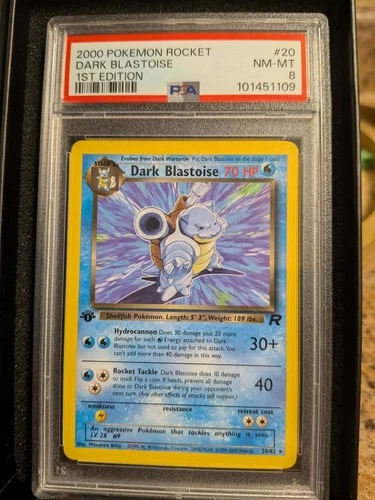 2000 POKEMON ROCKET 1ST EDITION #20 DARK BLASTOISE PSA 8