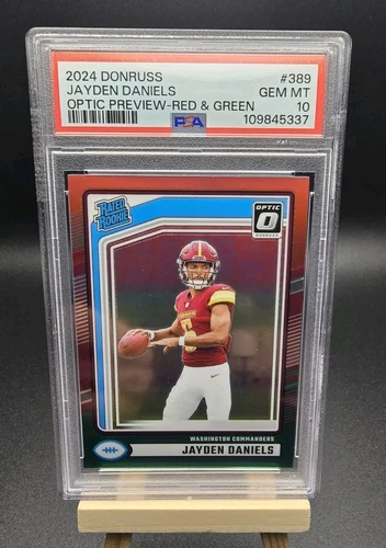 2024 Panini Donruss - Rookie Jayden Daniels 389 Optic Preview Red & Green PSA 10