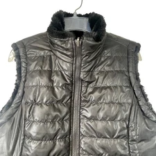 Original Nicole Miller Reversible Puffer Vest Black Faux Fur Trim Small